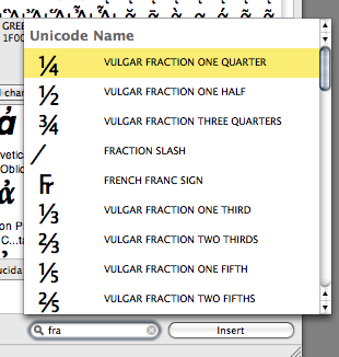Mac OS character palette search